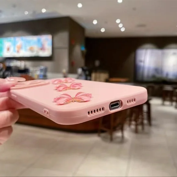 Pink Phone Case with 3D Gem Butterflies iPhone 13 Pro Max - Picture 4 of 5